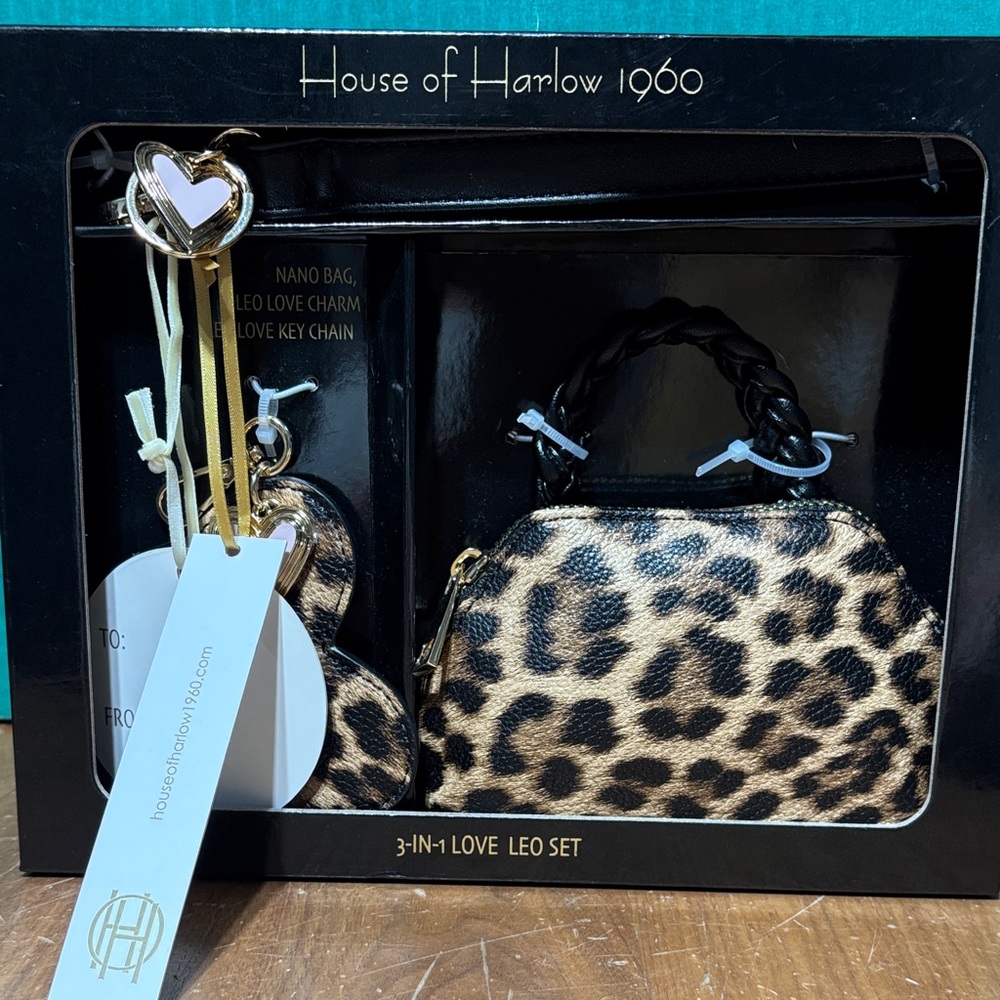 House of Harlow 1960 Leopard Print Mini Bag with Heart Accents 3-In-Love Leo Set